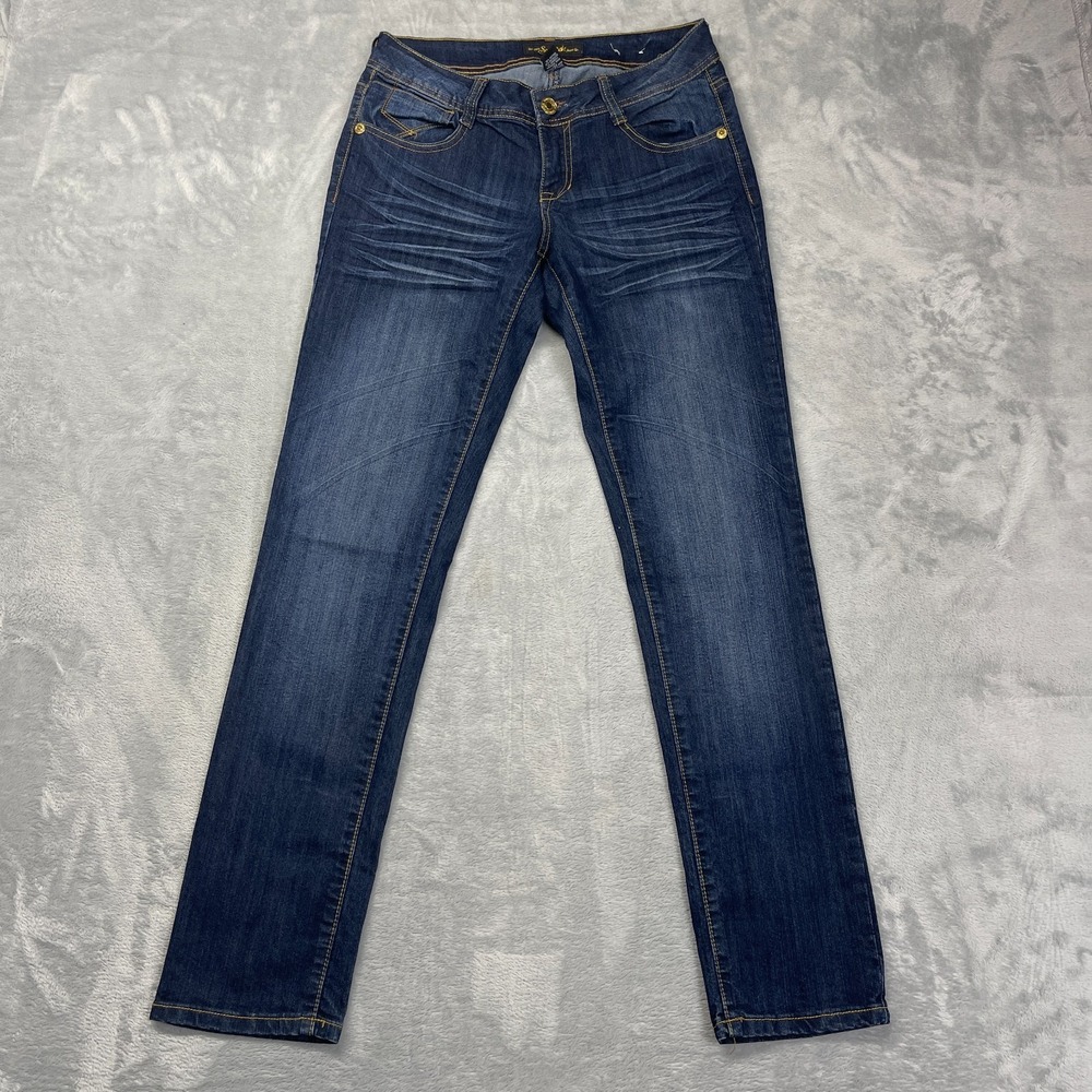 Southpole Straight Jeans Womens 7 (28x32) Blue Denim Embroidered Rhinestones Y2k